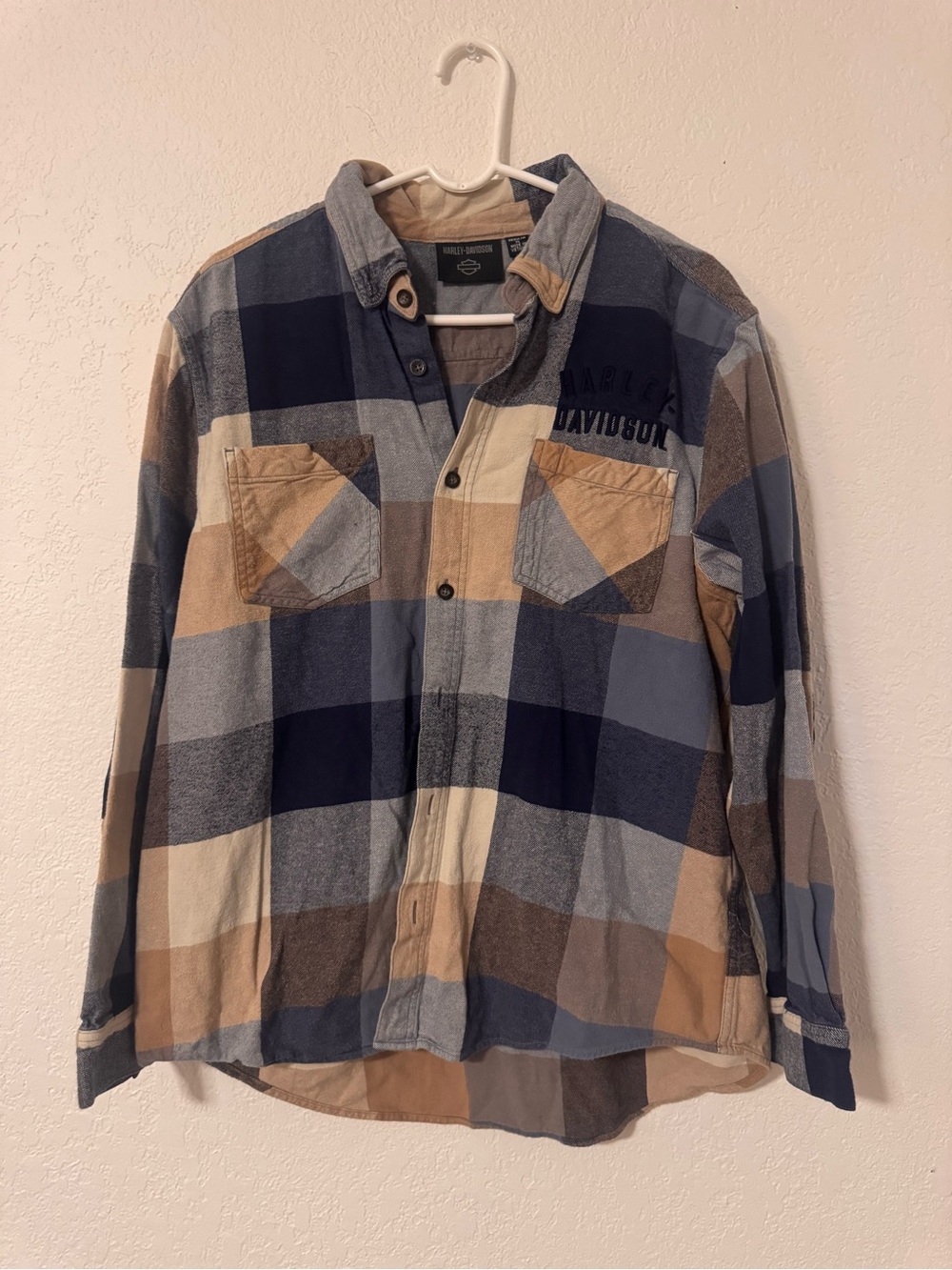 Harley-Davidson Blue & Tan Plaid Flannel Shirt